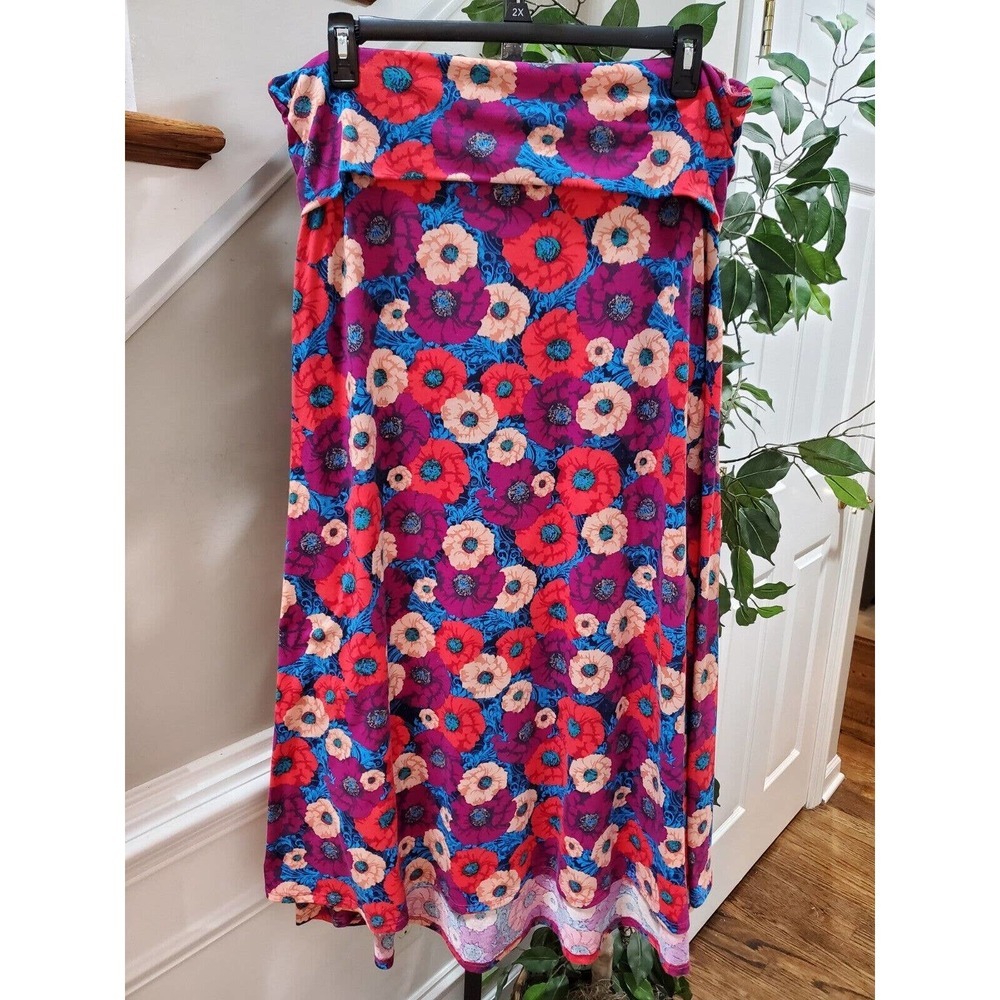 Lula Roe Women's Multicolor Floral Polyester Pull On Long Maxi Skirt Size 2XL